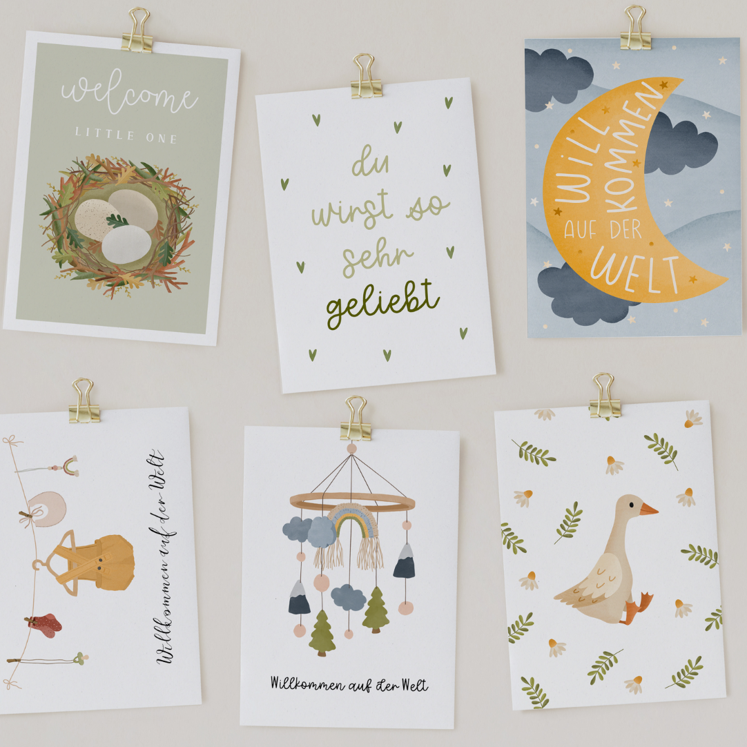 Postkarten-Set Baby Geburt 6x Babykarten - Neutrale Geburtskarten
