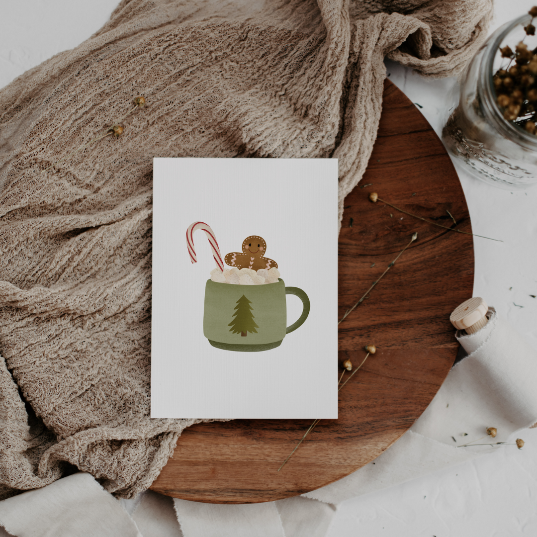 Grußkarte Weihnachten Heiße Schokolade Tasse Lebkuchen - Klappkarte A6 Weihnachtskarte