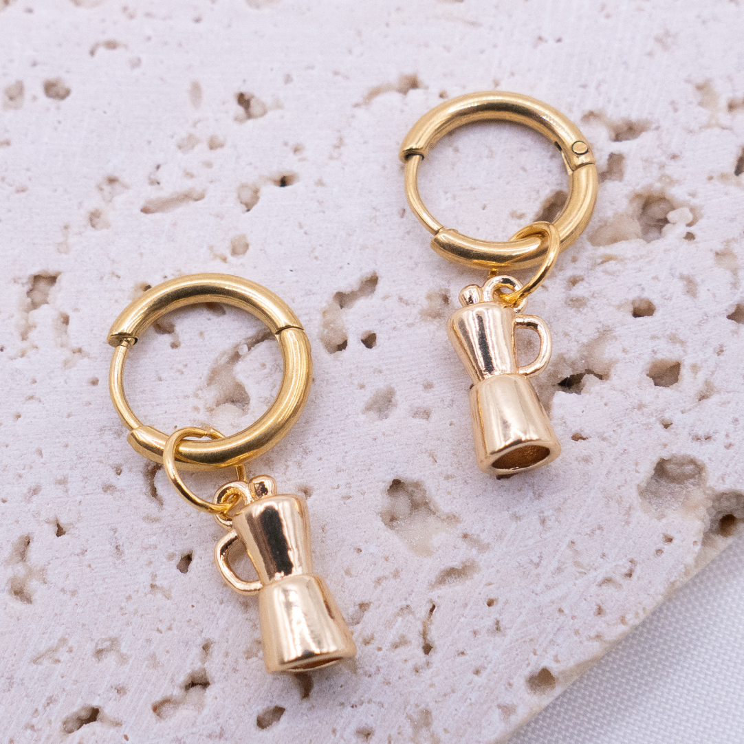 Ohrringe Kaffee Creolen Barista - leichte Ohrstecker Kaffeekanne French Press