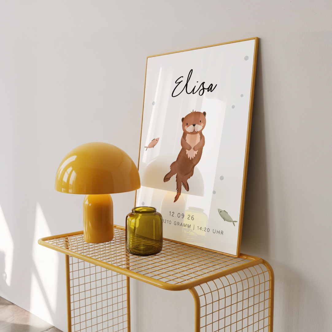 Geburtsposter Otter Geburtsgeschenk Tiere - personalisiert Geschenk Taufe & Geburt Fischotter