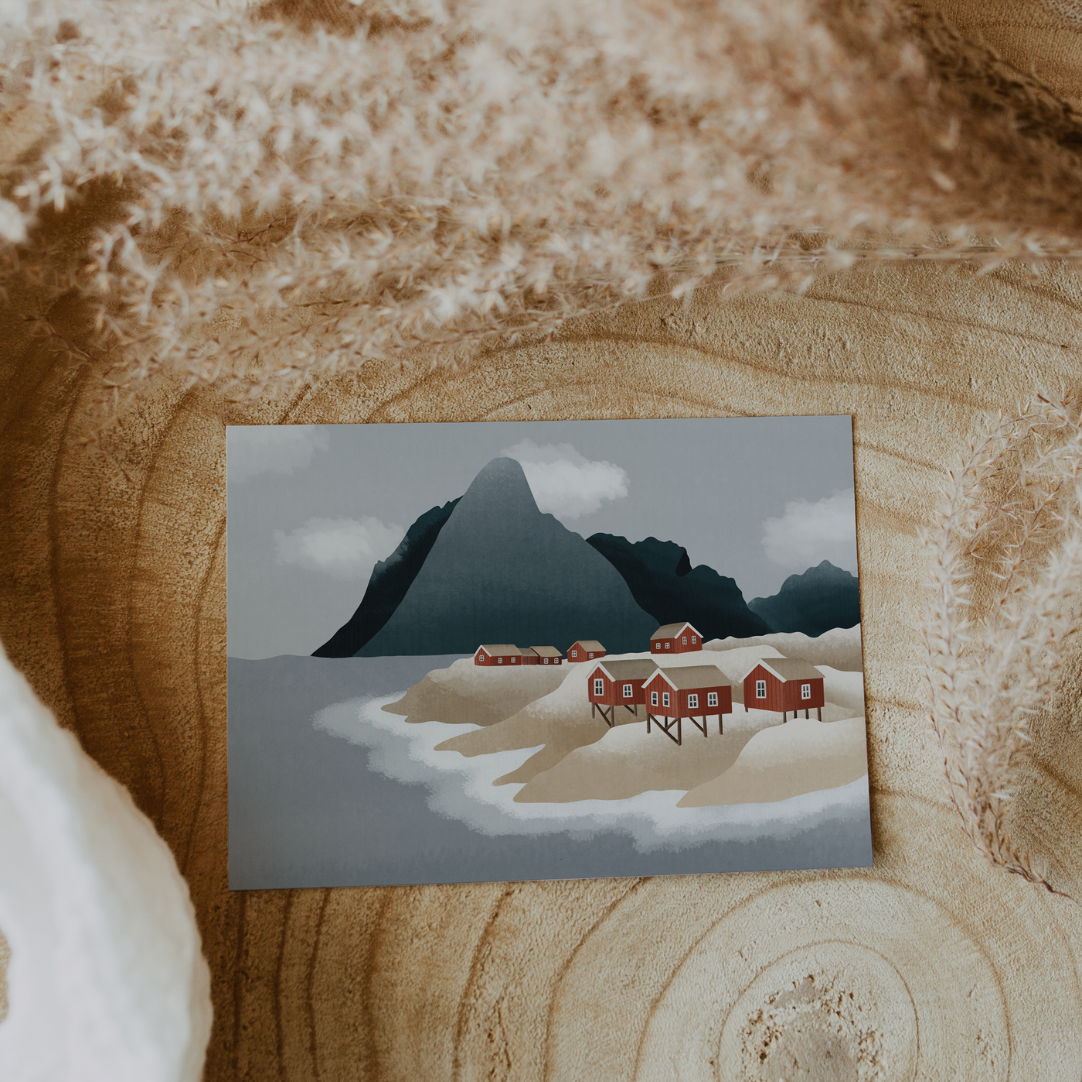 Postkarte Norwegen Lofoten Häuser Karte Reise - Postkarte Norwegischer Fjord