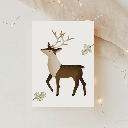 Postkarte Rentier Norwegen Skandinavisch - Weihnachten Hirsch Wald