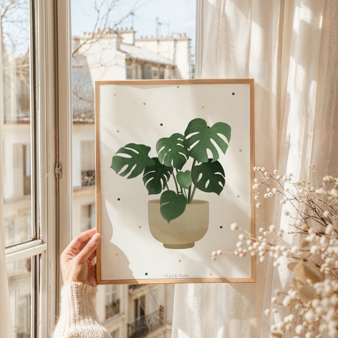 Poster Monstera im Topf Zimmerpflanze - Boho Pflanze Botanischer Print