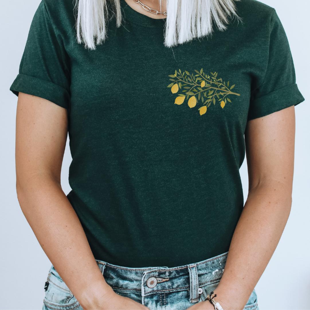 T-Shirt Zitronenzweig BIOBAUMWOLLE Kleine Zitrone - Geschenk Sommer Shirt Cottagecore
