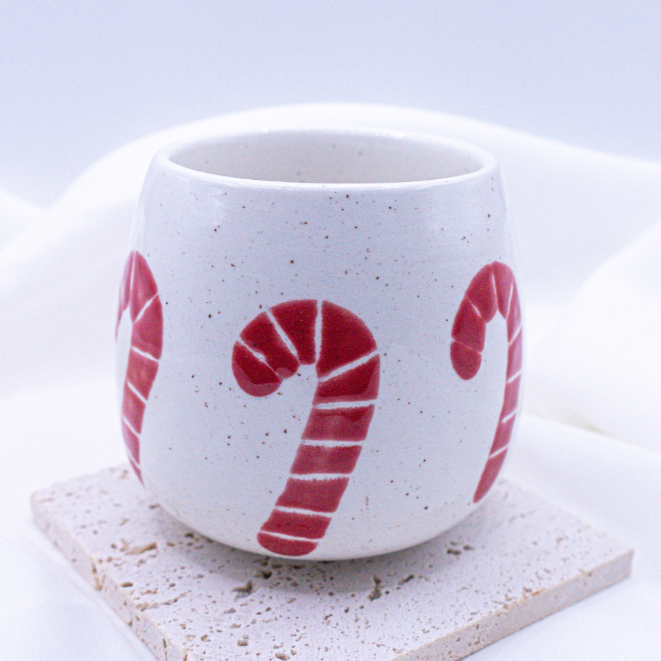 Tasse Zuckerstange handbemalt Weihnachten - Weihnachtsbecher Kaffeetasse Candy Cane