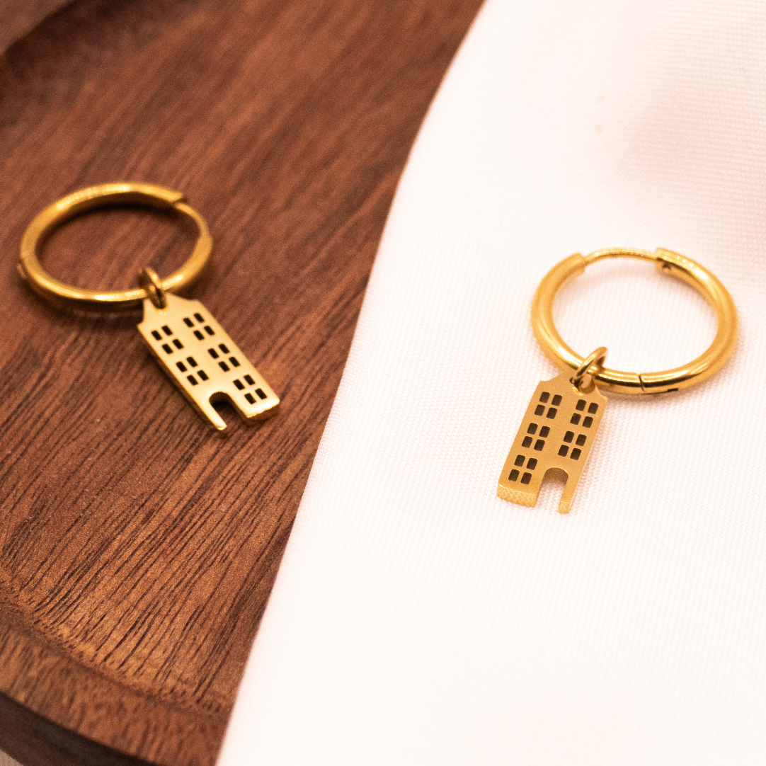 Ohrringe Grachtenhäuser Haus Creole in Gold 18k vergoldet - leichte Ohrringe Holland Amsterdam Häuser