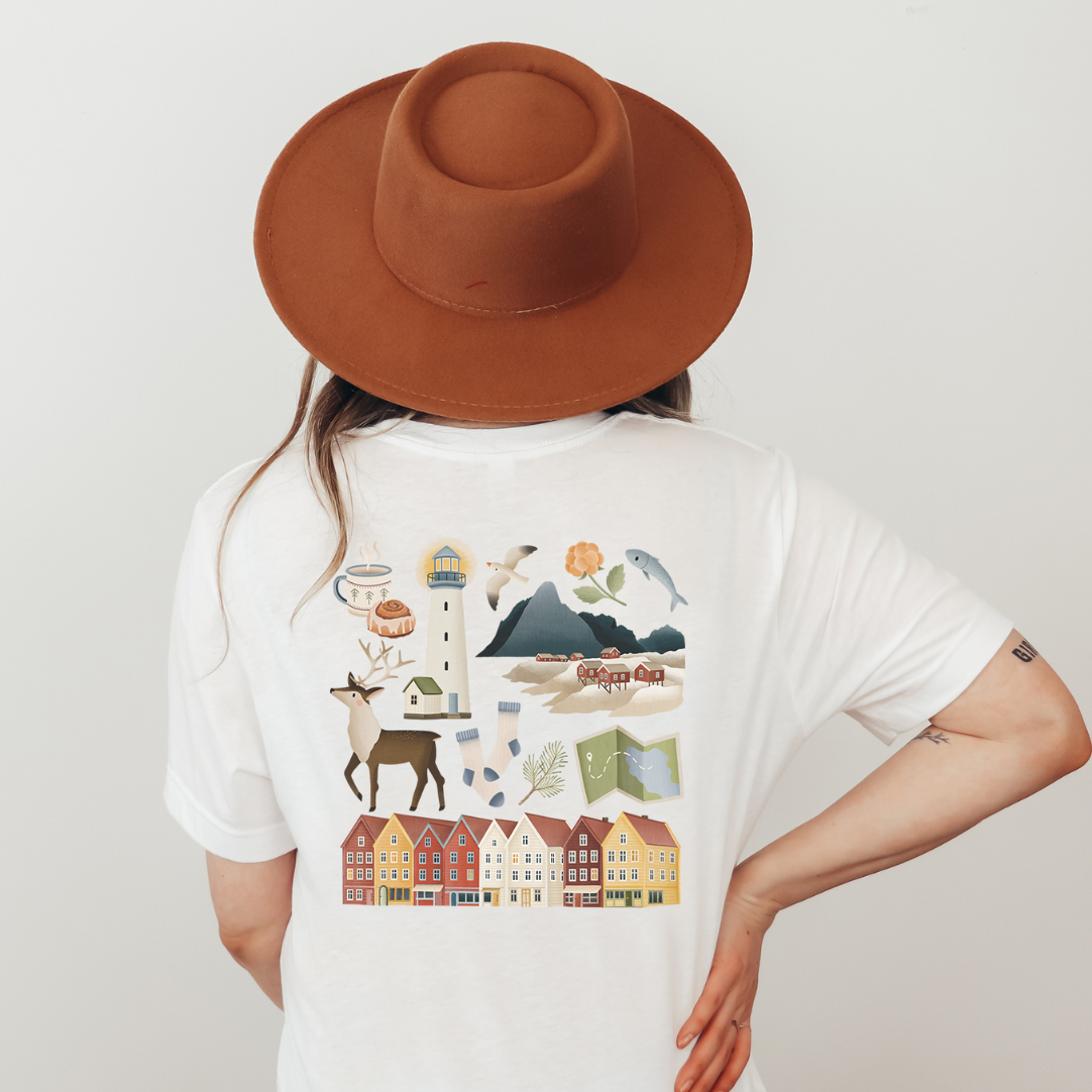Tshirt Norwegen Reise - BIOBAUMWOLLE Skandinavien Lofoten Häuser Shirt - Norwegen Souvenir