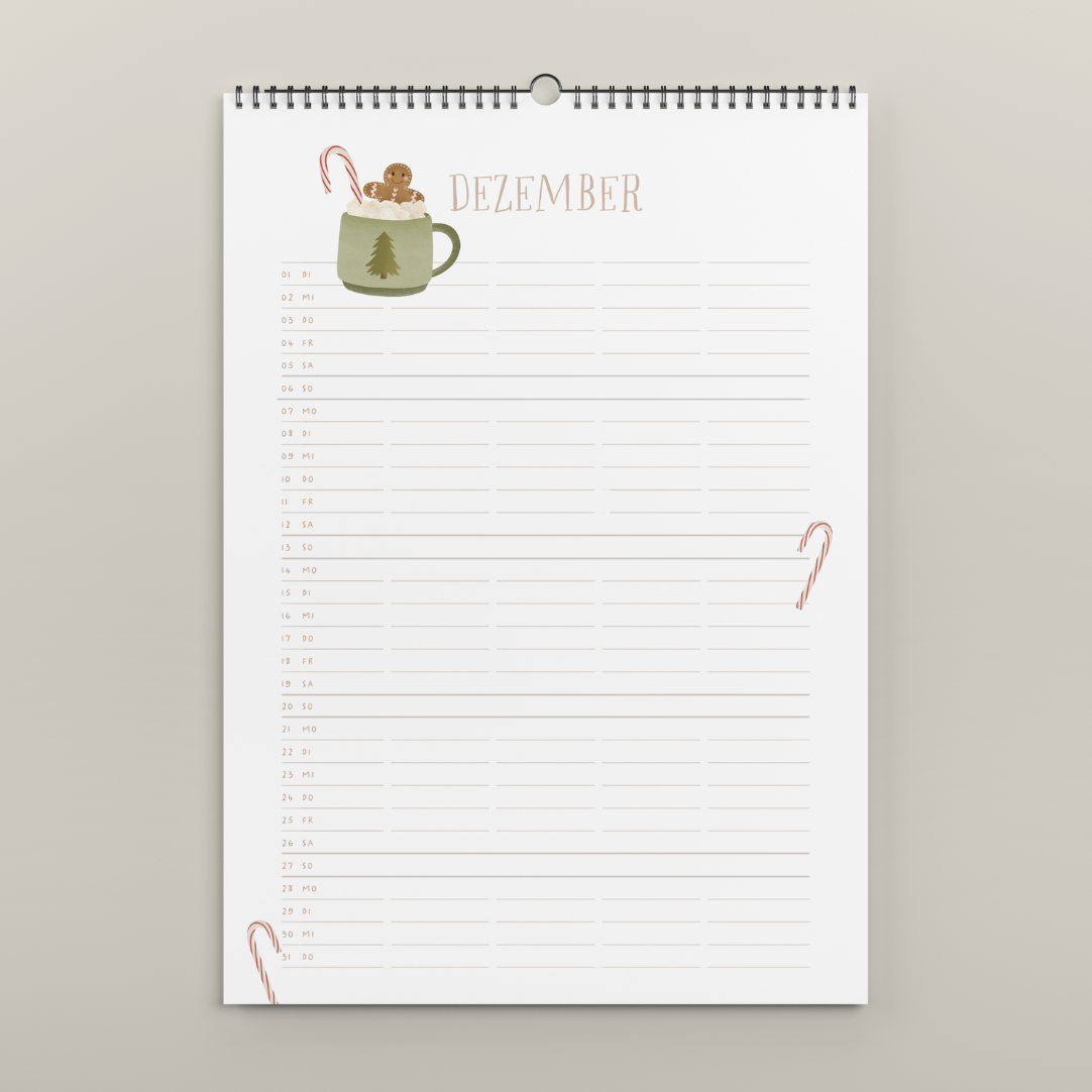 Familienkalender 2026 A3 Tilda&Theo - gemütliche Motive illustrierter Kalender mit 5 Spalten