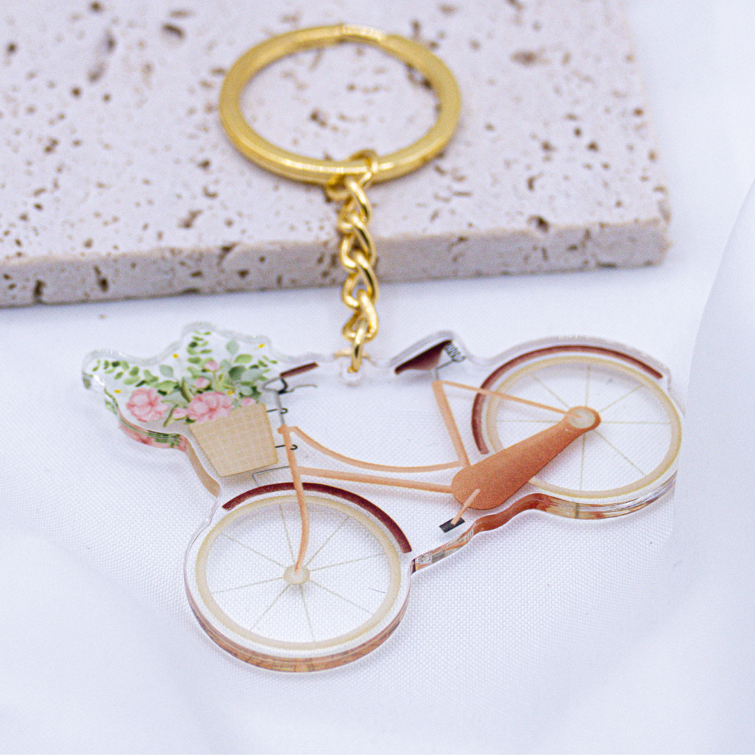 Schlüsselanhänger Fahrrad Blumenkorb Acryl - Geschenk Einzug Frühling