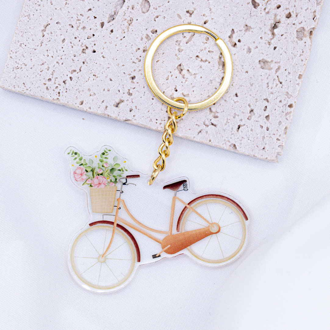 Schlüsselanhänger Fahrrad Blumenkorb Acryl - Geschenk Einzug Frühling