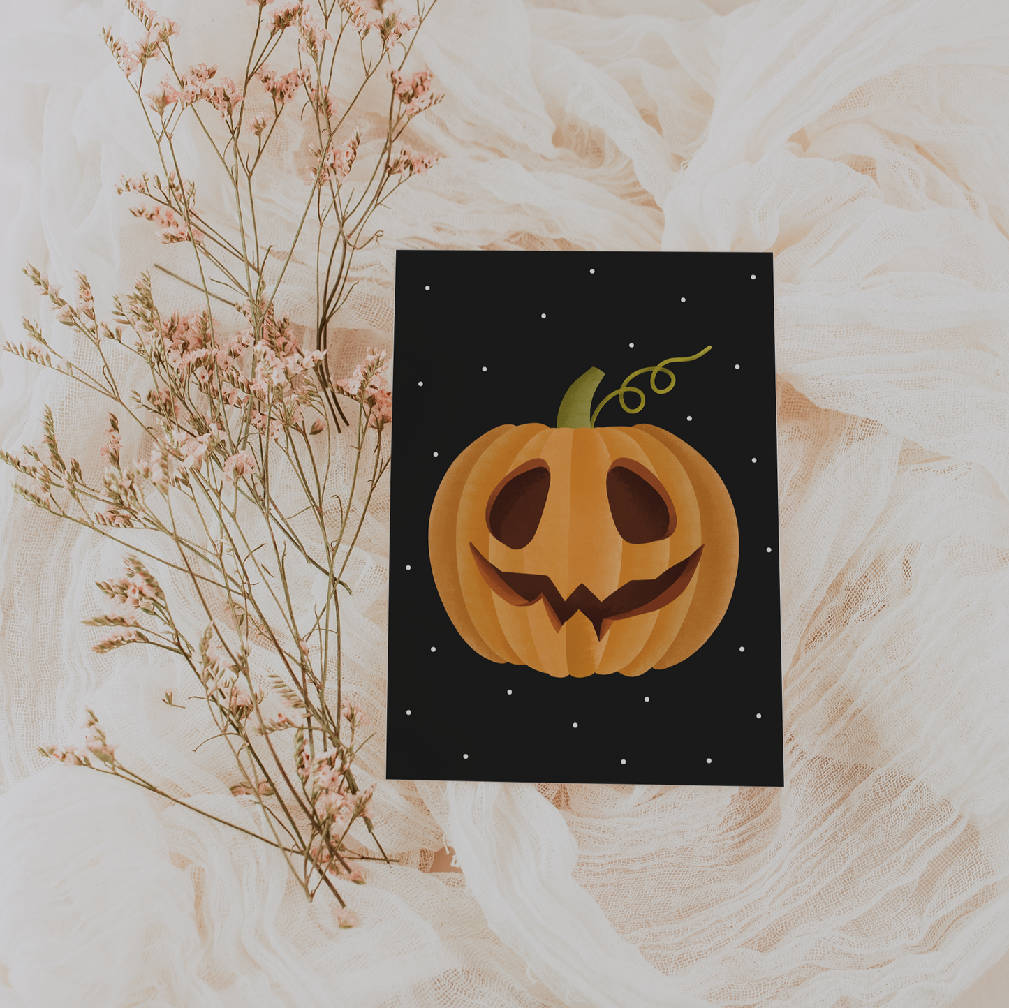 Postkarte Kürbis Halloween - Kürbis schnitzen Grußkarte Kürbisgesicht Herbst
