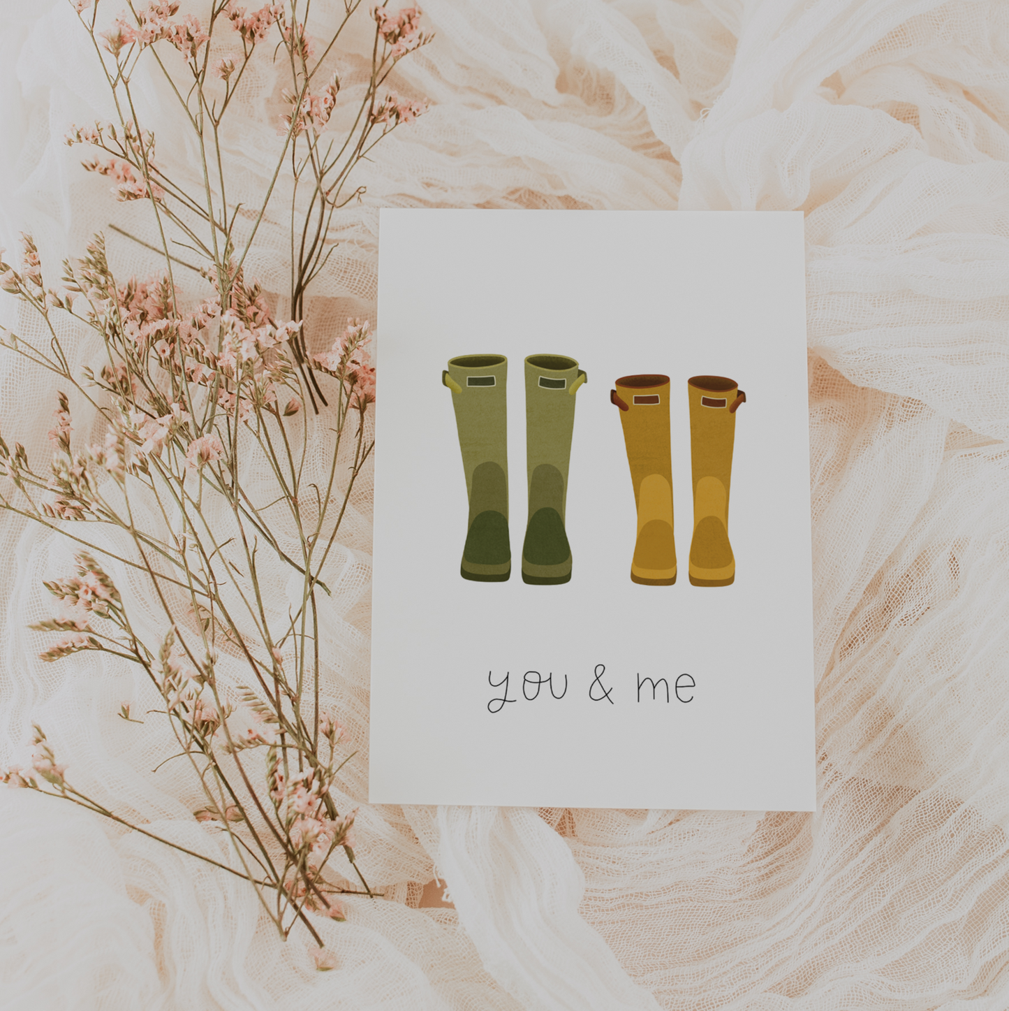 Postkarte Gummistiefel you & me - Grußkarte Herbst Jahrestag