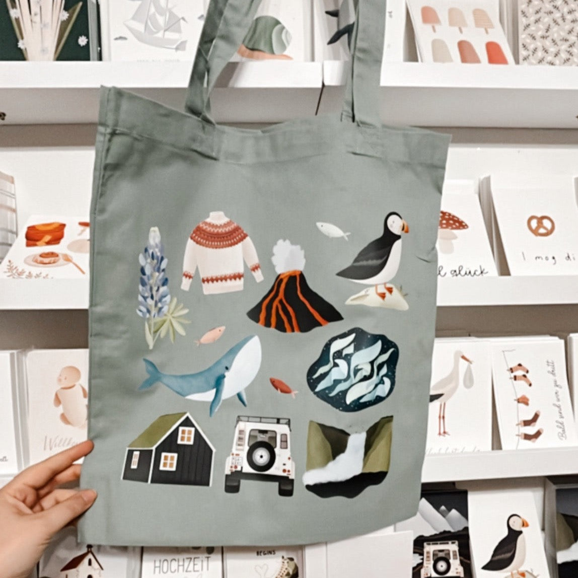 Stofftasche Island - Jutebeutel Skandinavien Einkaufstasche Reise
