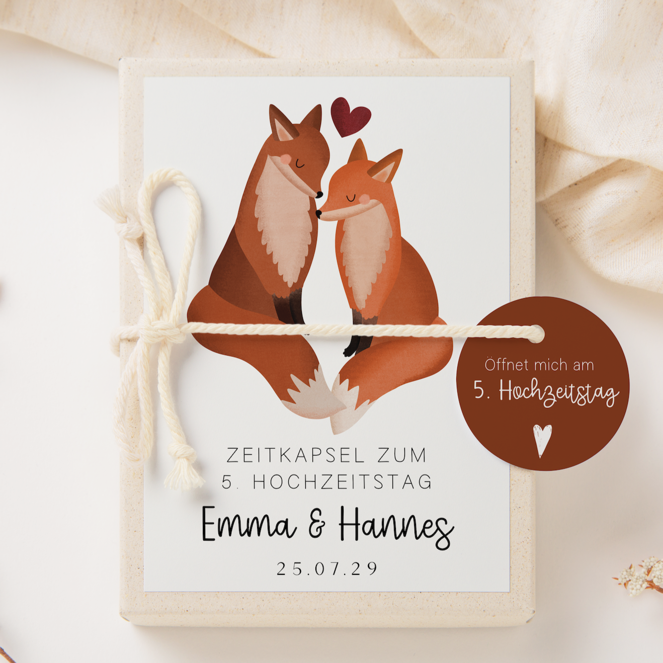 Zeitkapsel Hochzeit zum Ausfüllen Füchse - Karten in A6 Gästebuch
