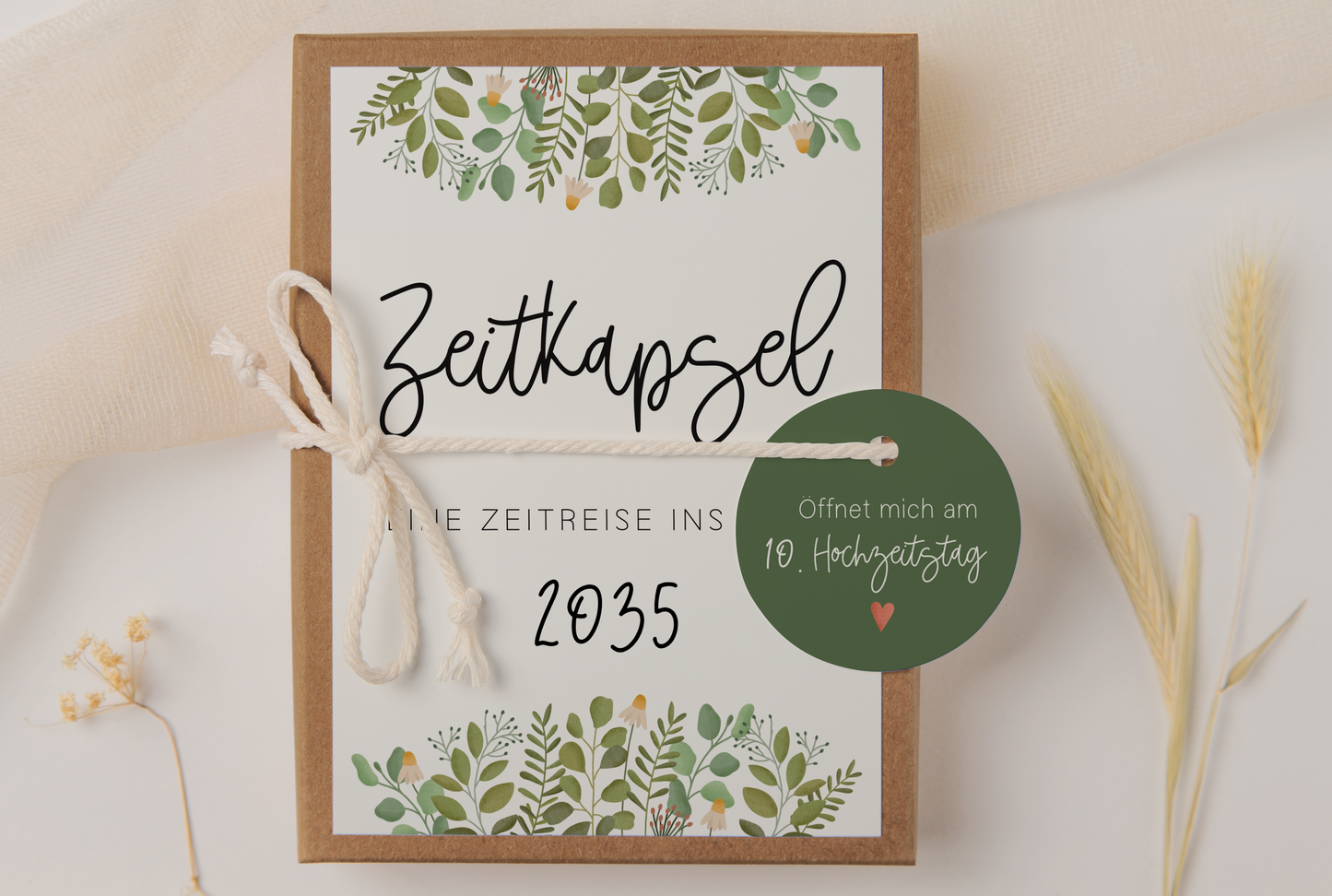 Zeitkapsel Hochzeit zum Ausfüllen Eukalyptus - Karten in A6 Gästebuch