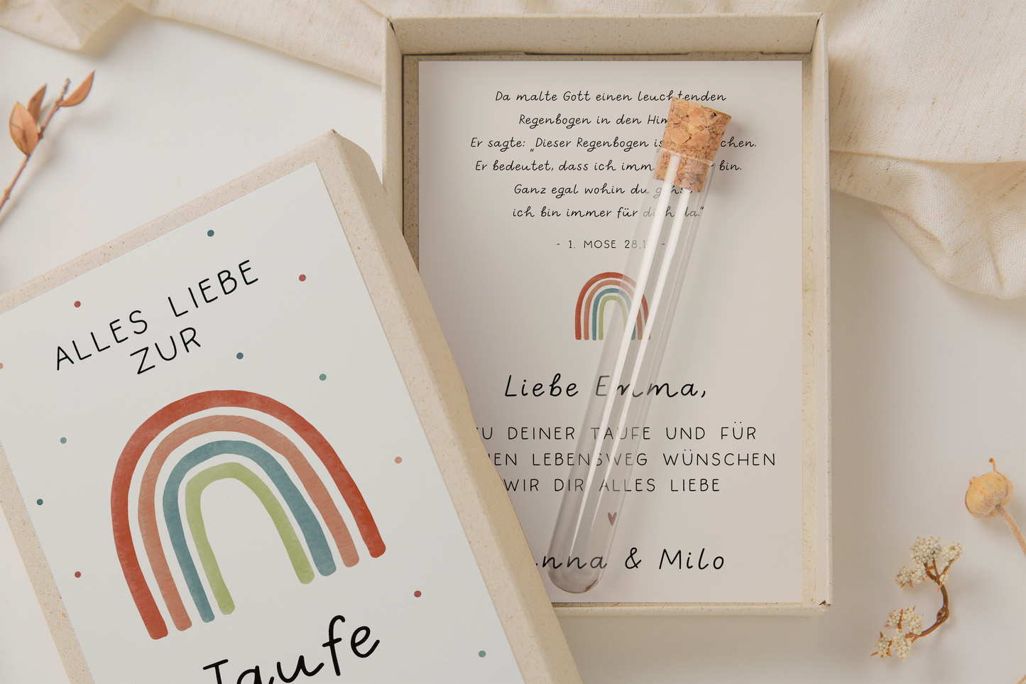 Geschenkschachtel zur Taufe - Regenbogen Geldgeschenk