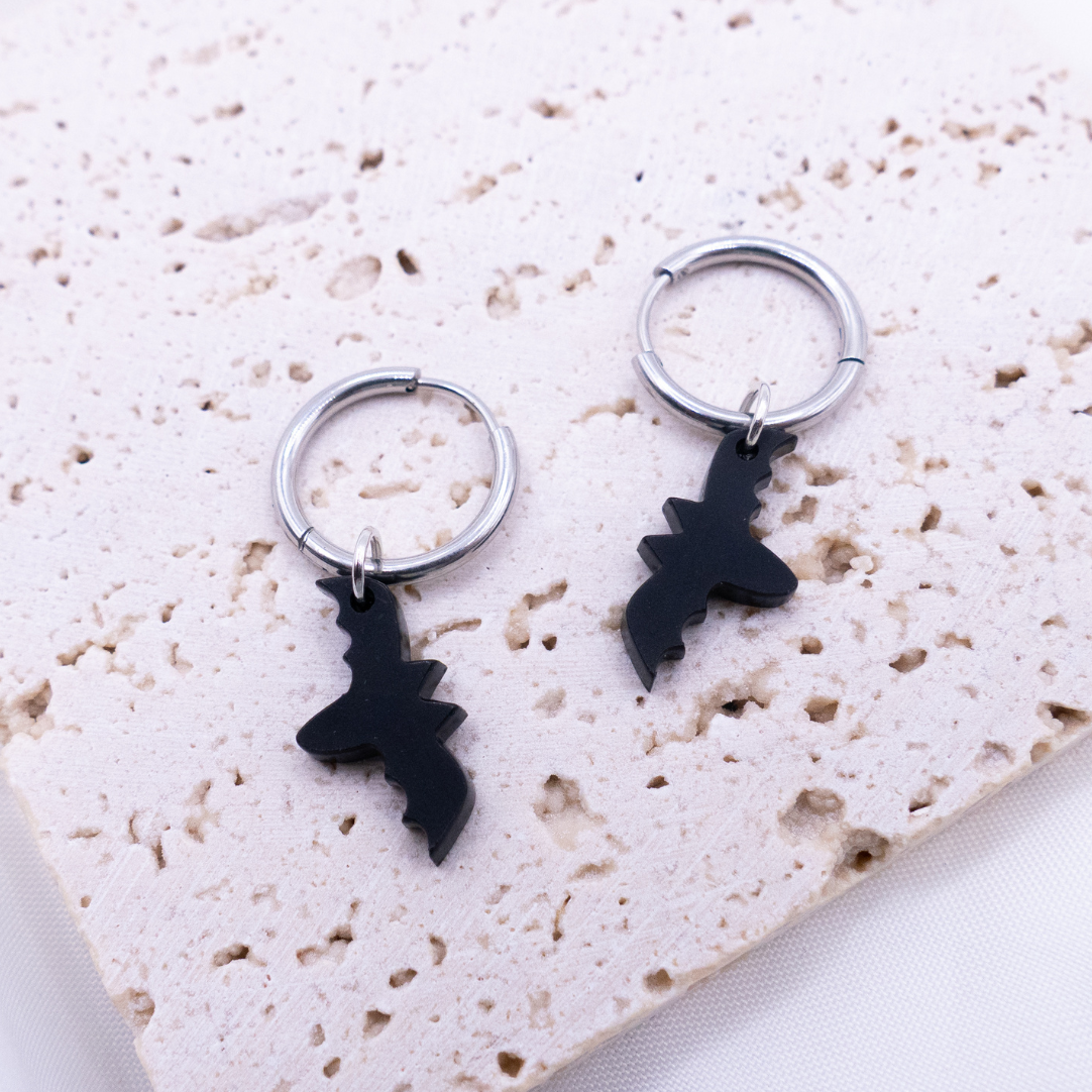 Ohrringe Fledermaus Creolen Halloween - leichte Ohrstecker Herbst kleiner Drache