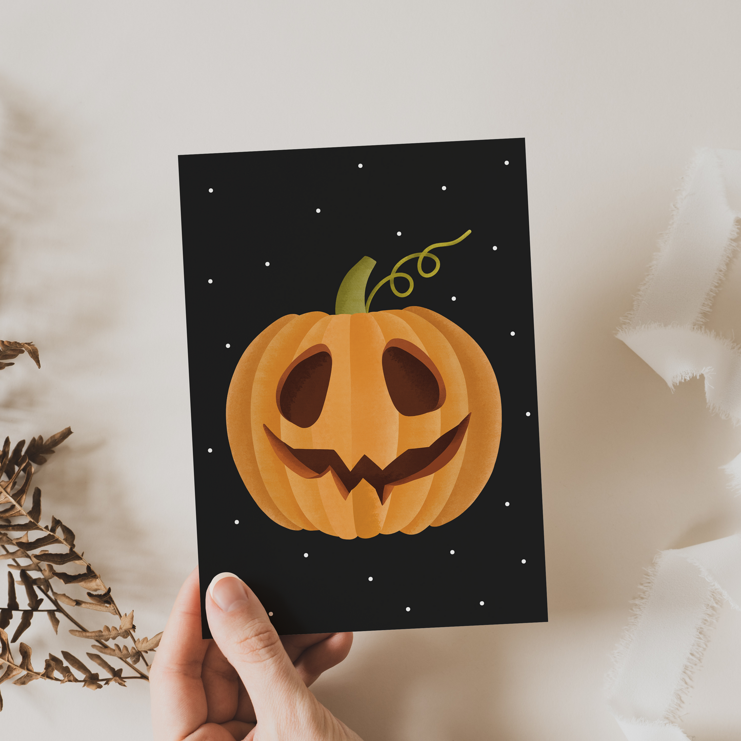 Postkarte Kürbis Halloween - Kürbis schnitzen Grußkarte Kürbisgesicht Herbst