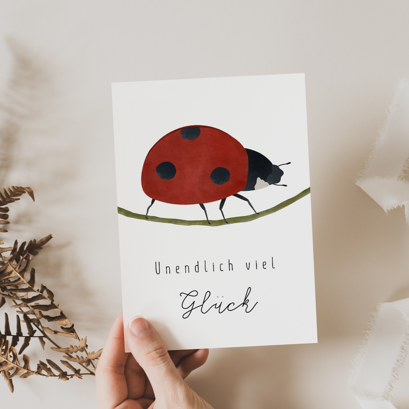 Postkarte Marienkäfer - Glückskäfer Viel Glück