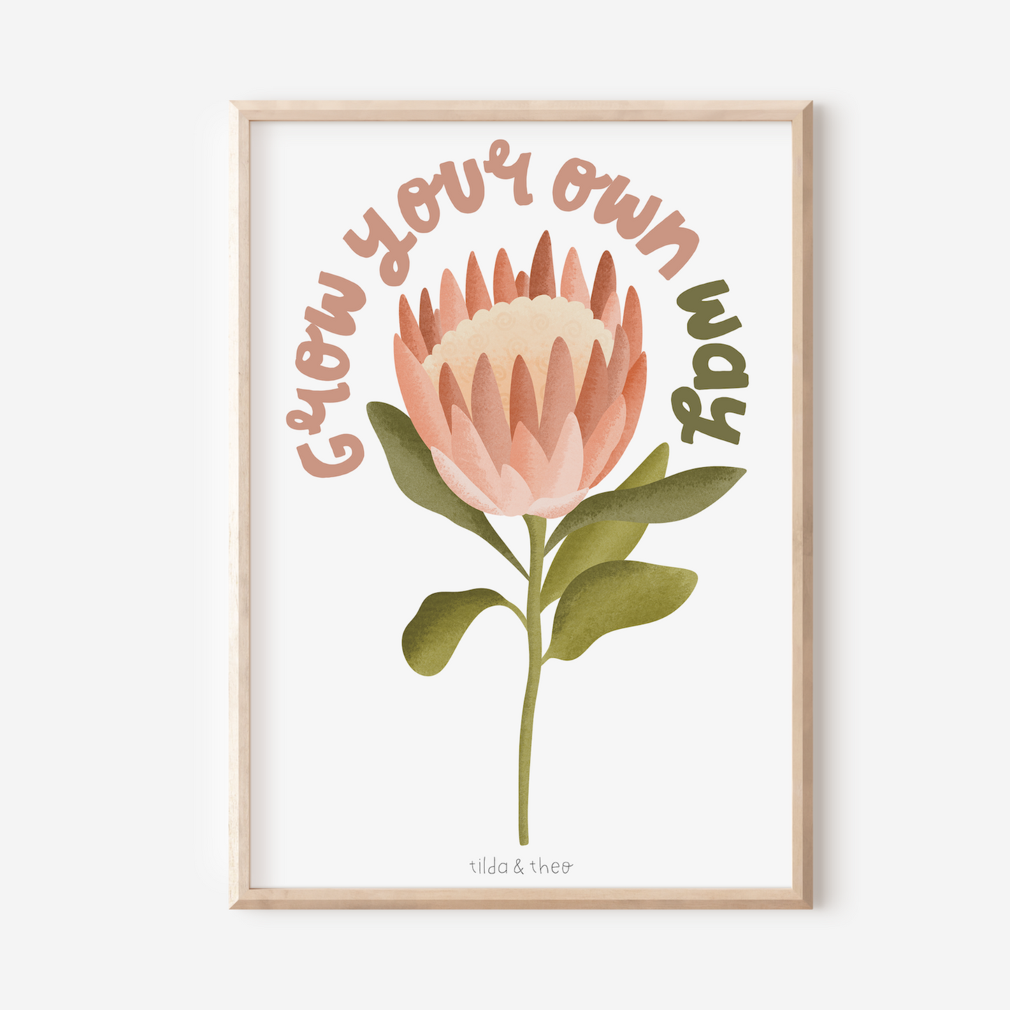 Poster Protea Blume "Grow your own way" - Boho Print Zweig Motivierender Spruch