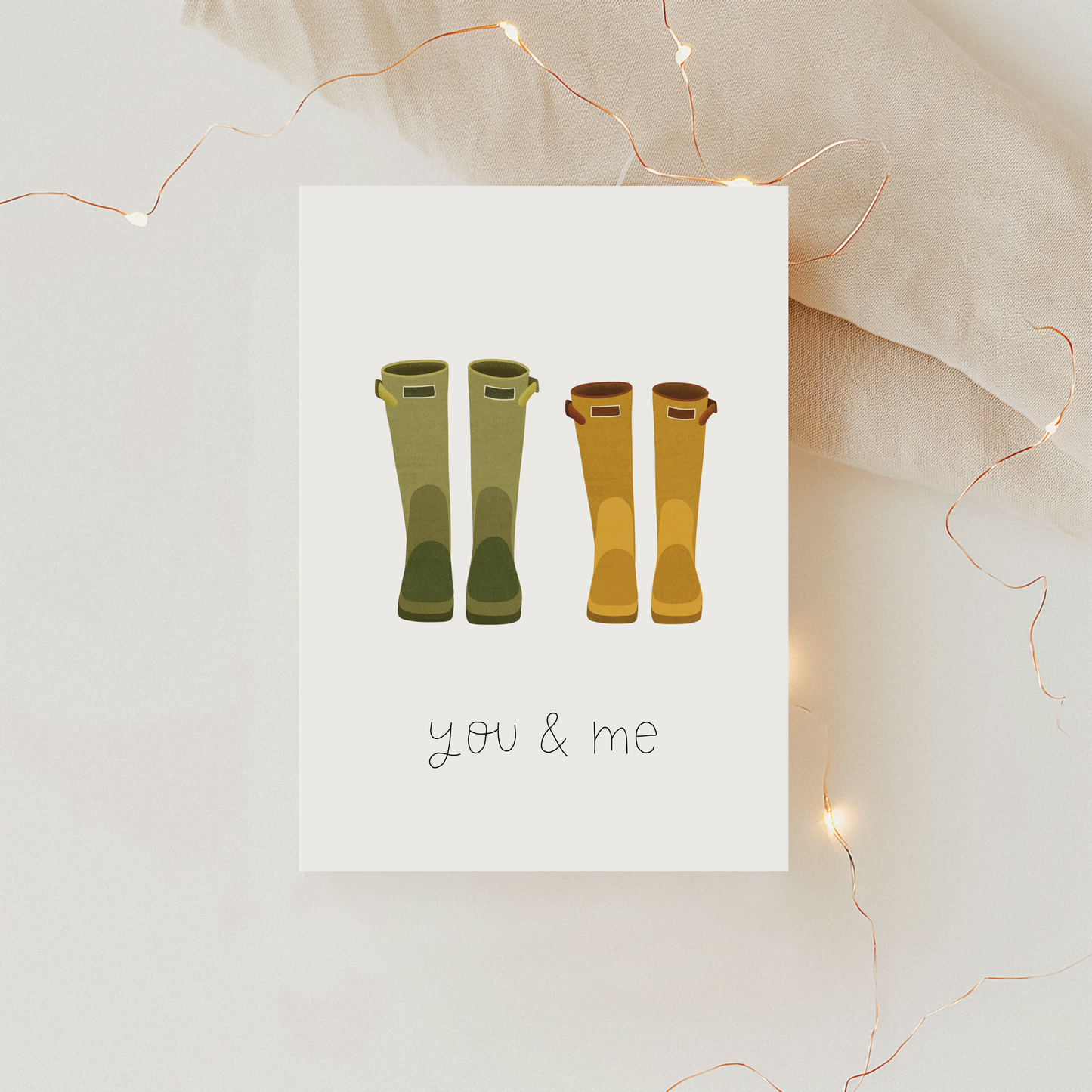 Postkarte Gummistiefel you & me - Grußkarte Herbst Jahrestag
