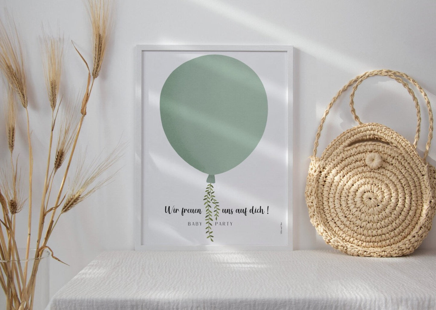 Gästebuch Babyparty Ballon - Fingerabdruck Babyfeier grün