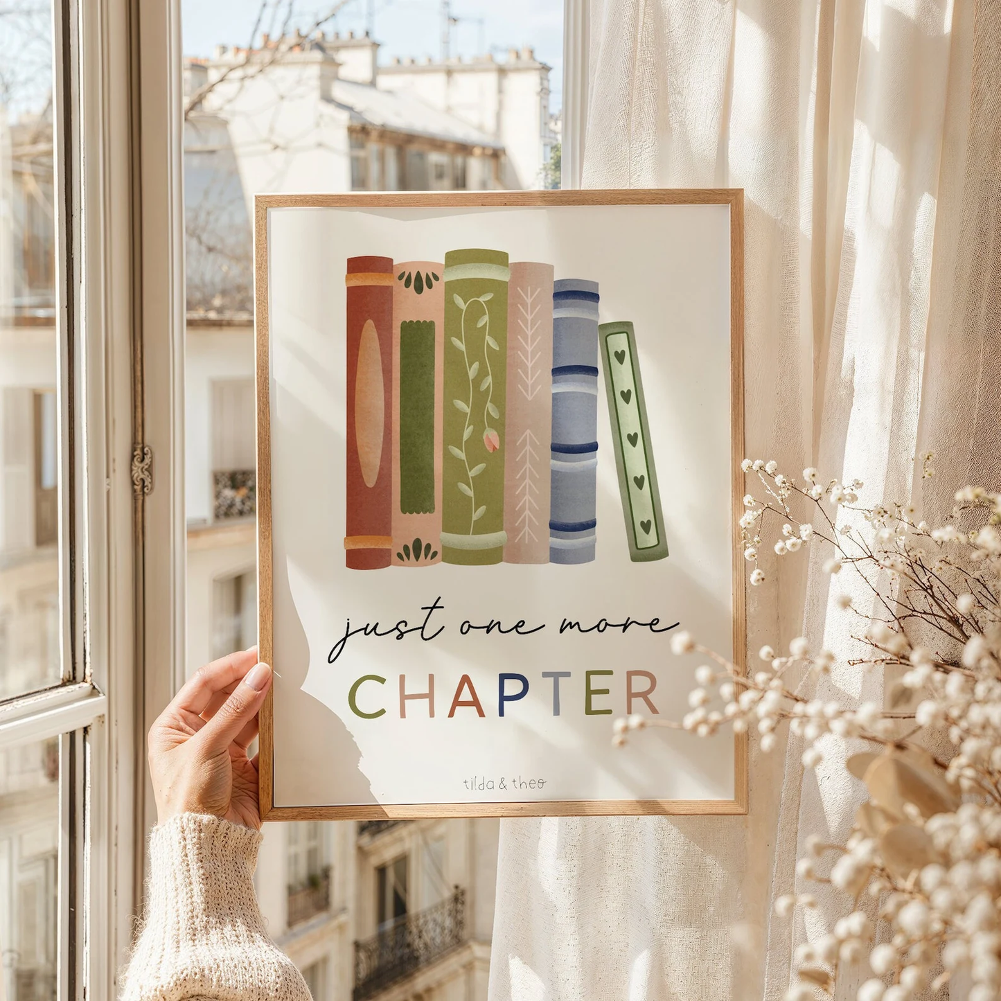 Poster Lesen Bücher "One More Chapter" - Kunstdruck Buch Leseecke Geschenk Bücherwurm