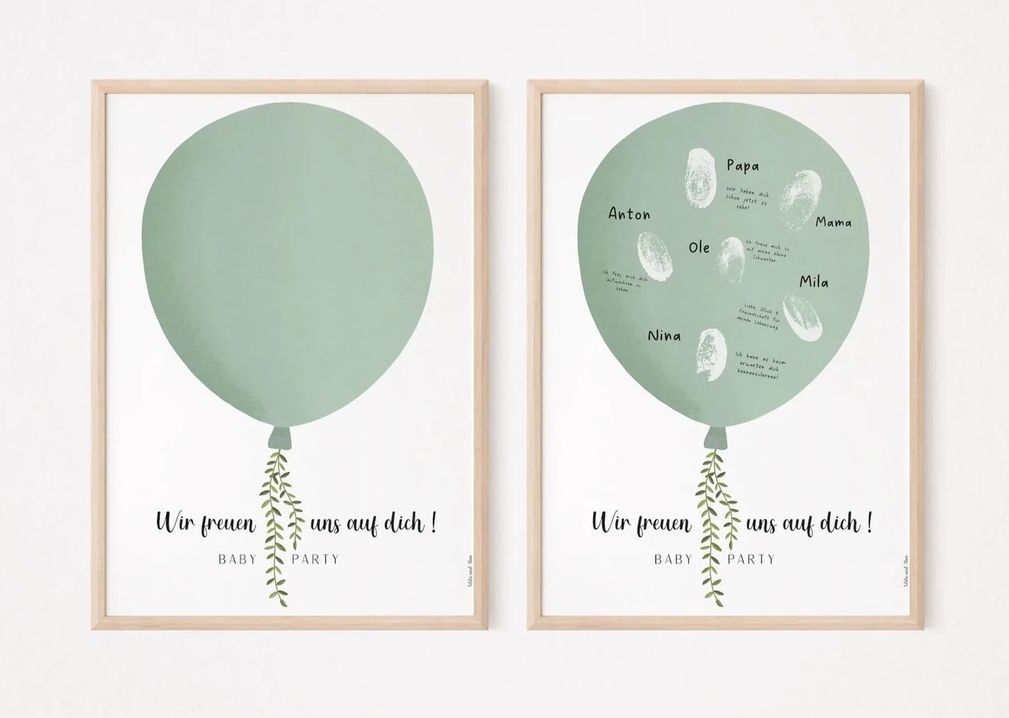 Gästebuch Babyparty Ballon - Fingerabdruck Babyfeier grün