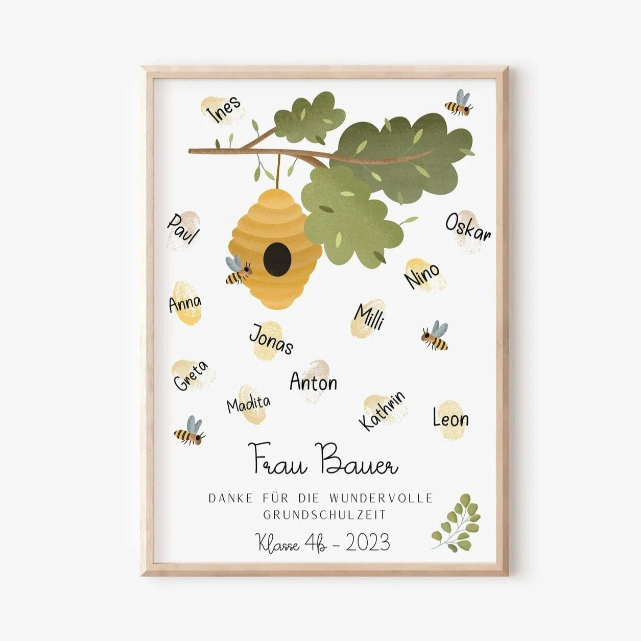 Abschiedsgeschenk Lehrer Biene - Fingerabdruck Poster Erzieherin Bienenstock