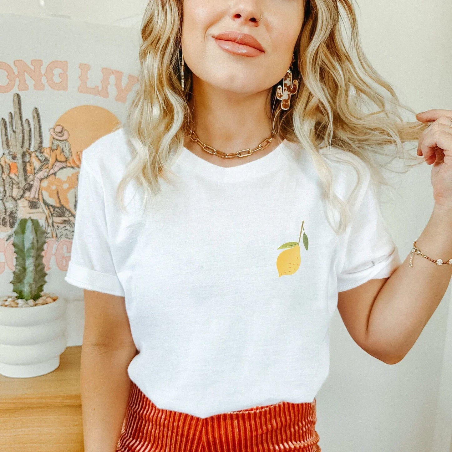T-Shirt Zitrone BIOBAUMWOLLE Kleine Limone - Geschenk Sommer Shirt Cottagecore