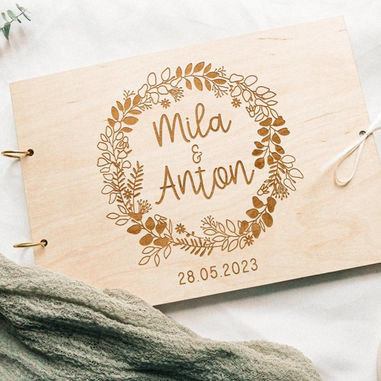 Gästebuch Hochzeit aus Holz - Gästebuch mit herausnehmbaren Seiten