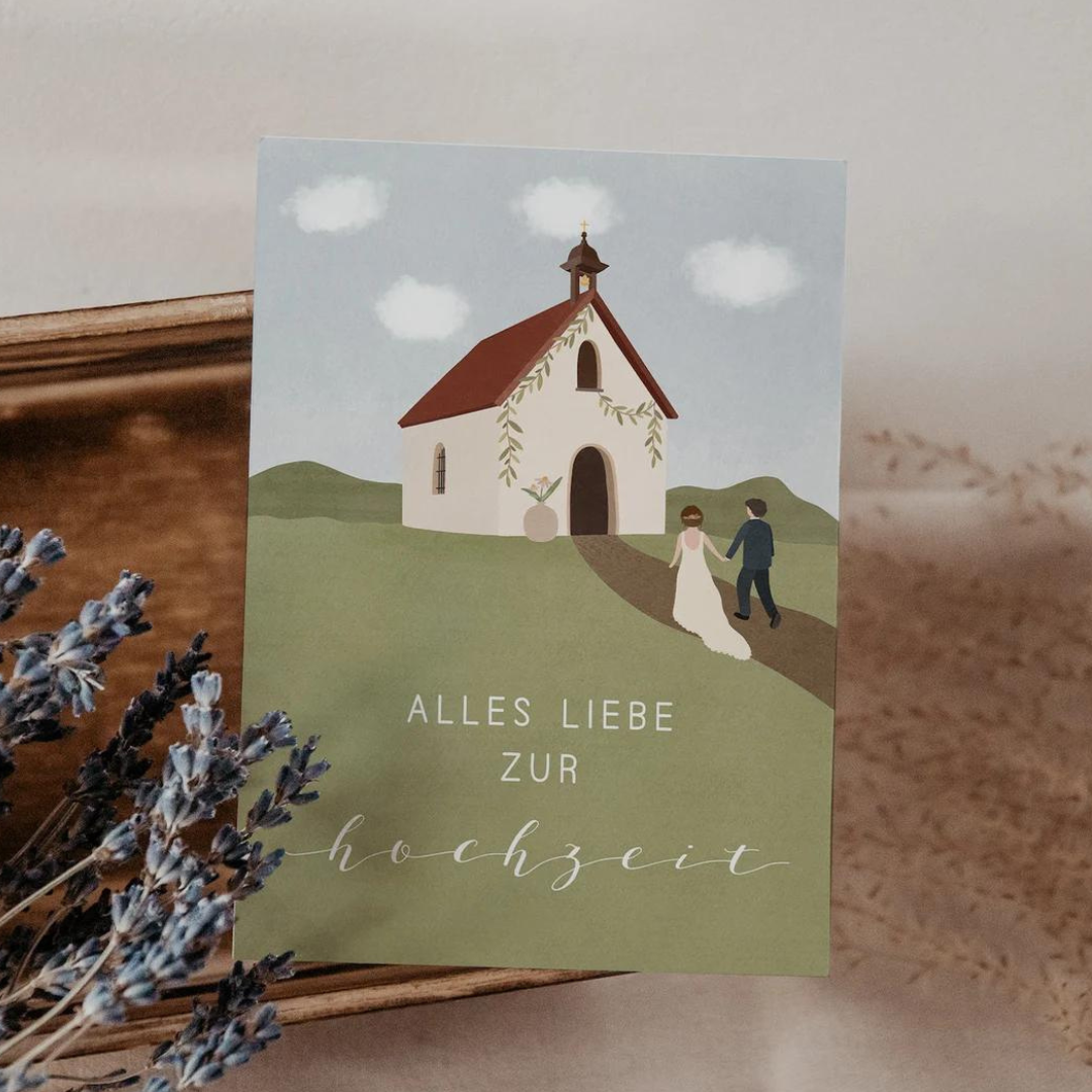 Postkarte Hochzeit - Kirche