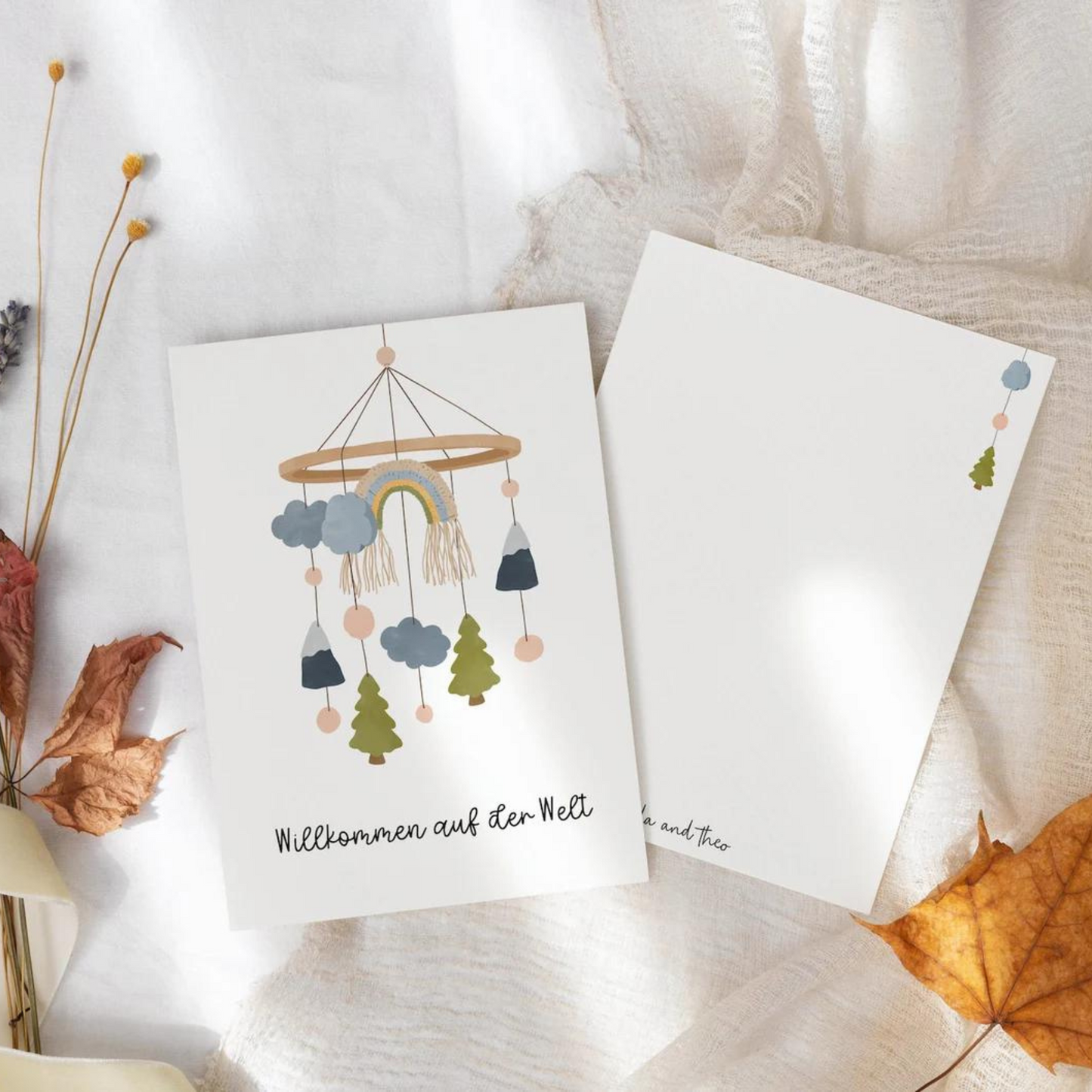 Postkarte zur Geburt Mobile - "Willkommen auf der Welt"