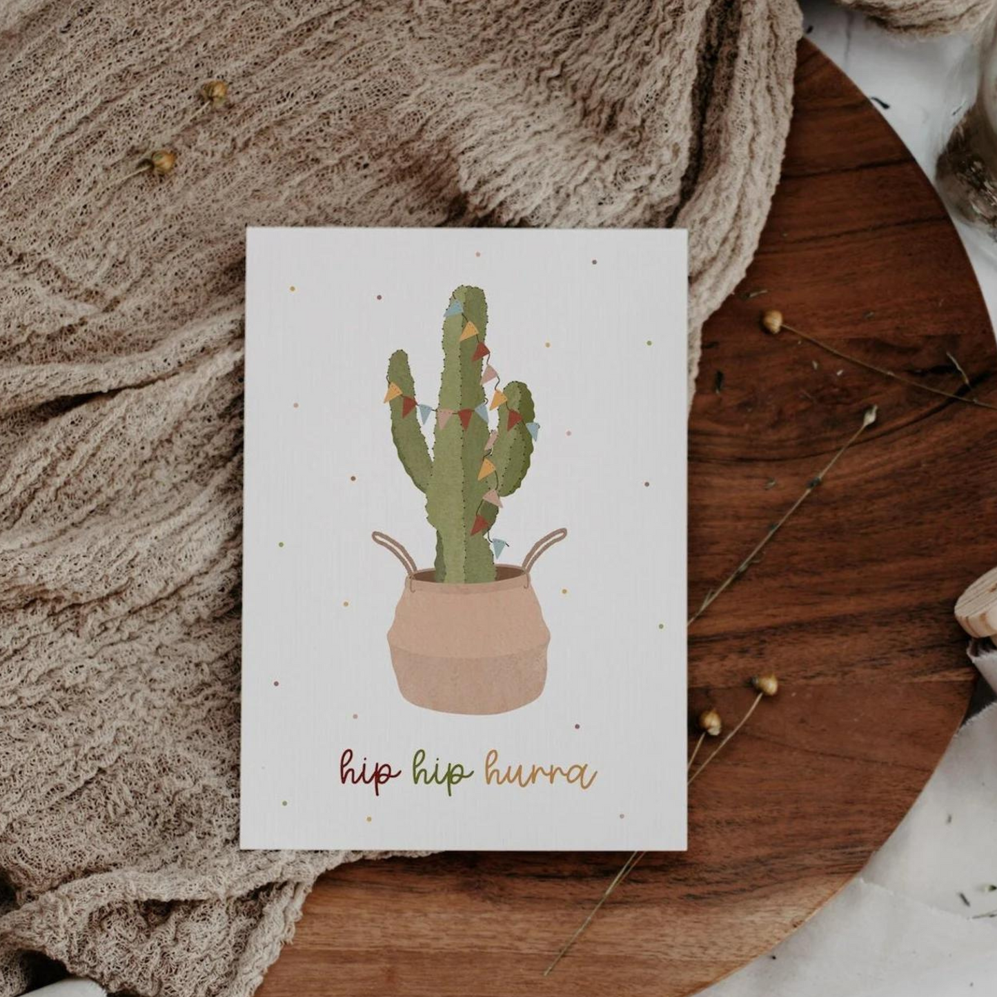 Postkarte Kaktus Geburtstag - hip hip hurra Geburtstagskarte