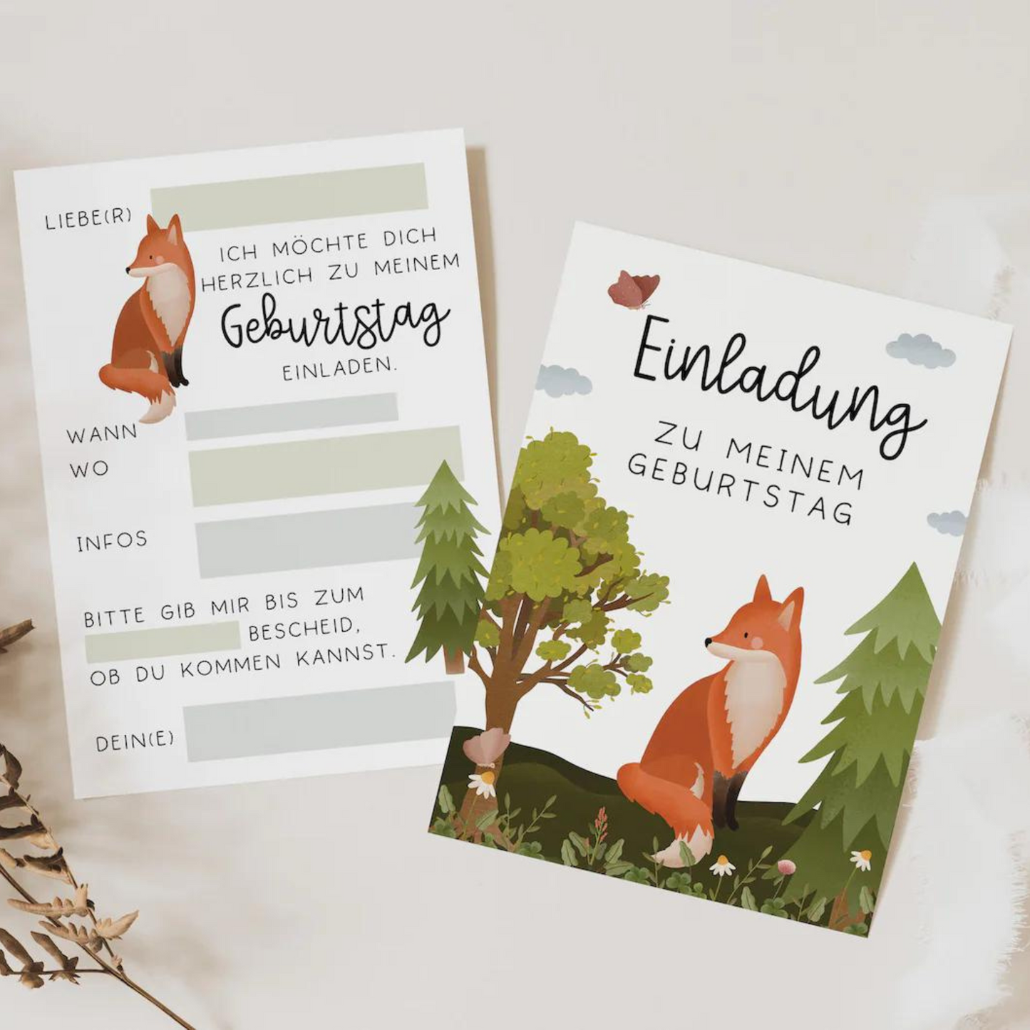 Einladungskarten Kindergeburtstag Wald Fuchs
