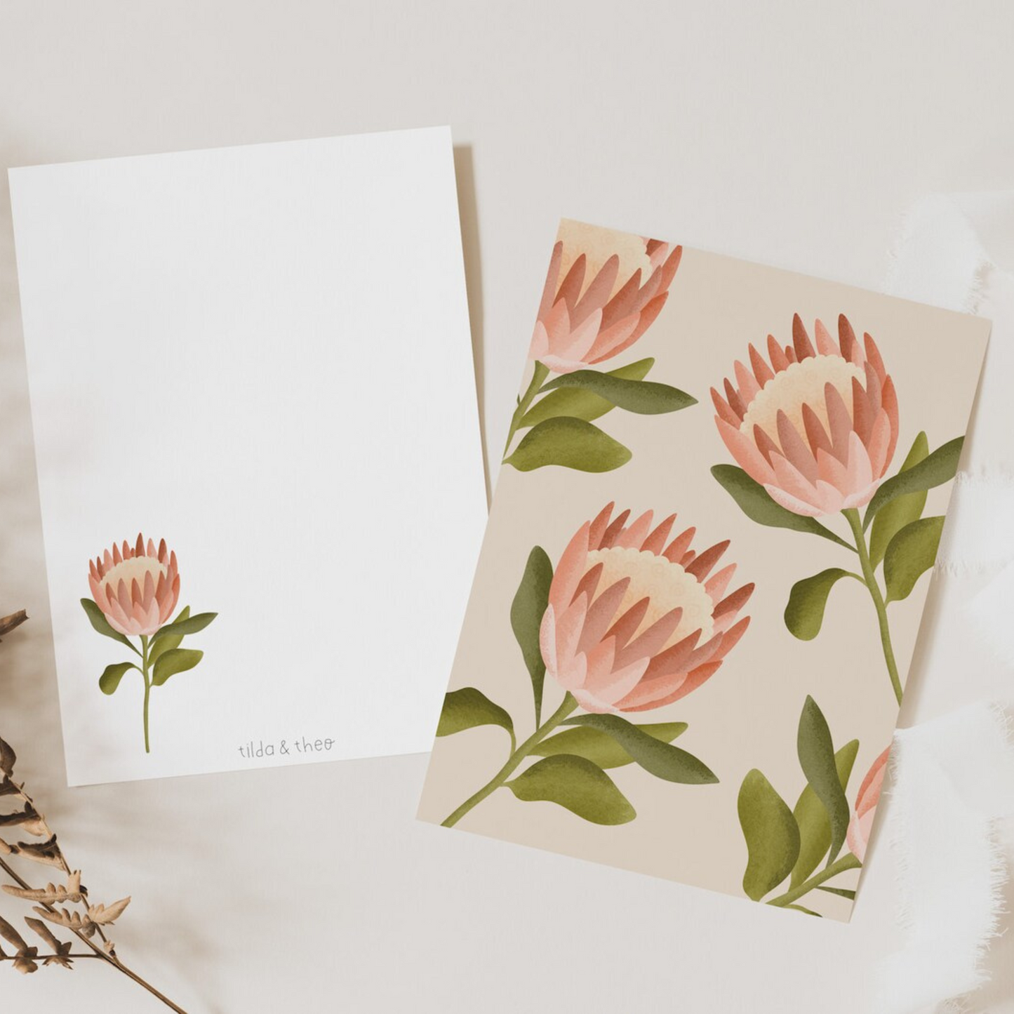 Postkarte Blume - Protea Boho Pflanze Muster rosa
