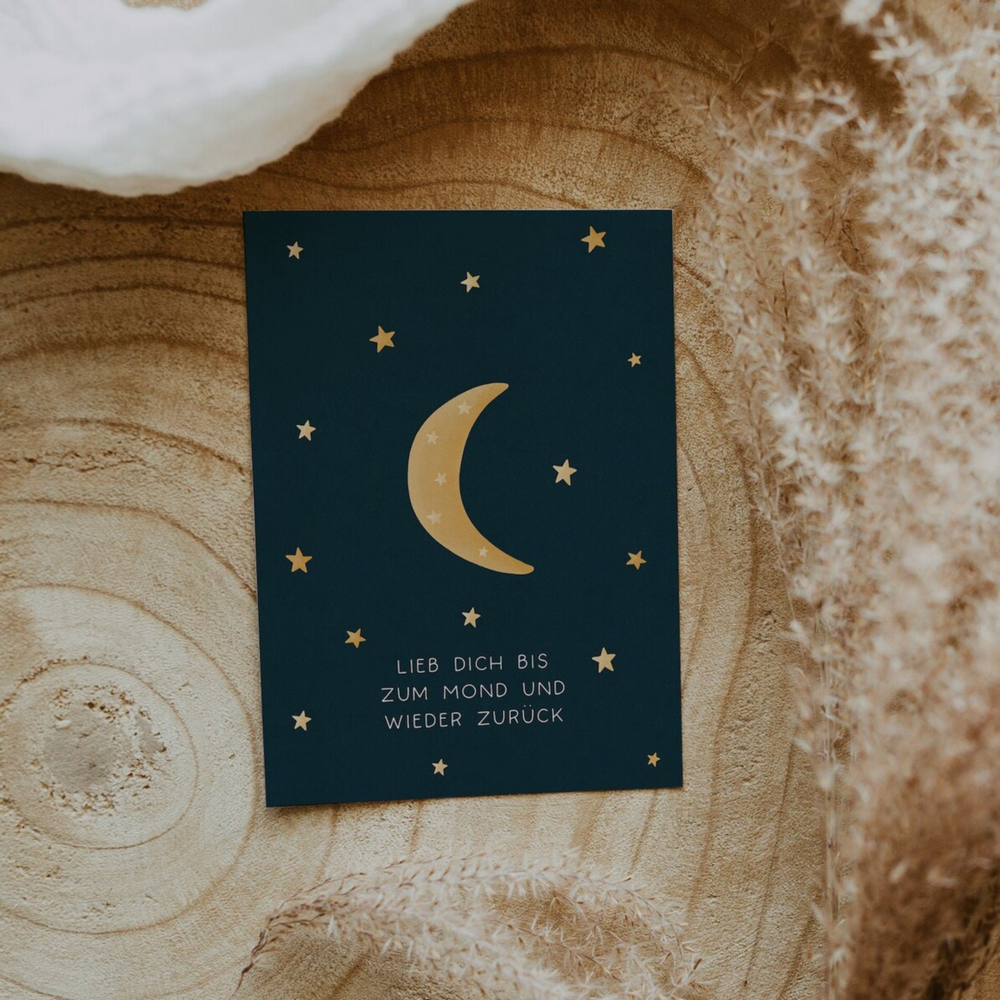 Postkarte Mond Liebe - Lieb dich bis zum Mond und wieder zurück - Jahrestag
