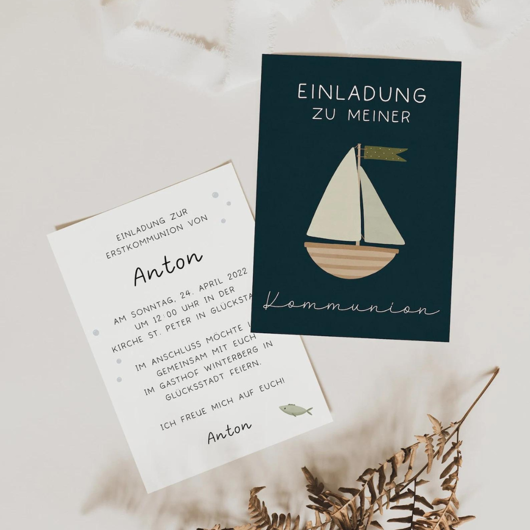 Einladungskarte Kommunion Boot - Einladung Schiff Meer
