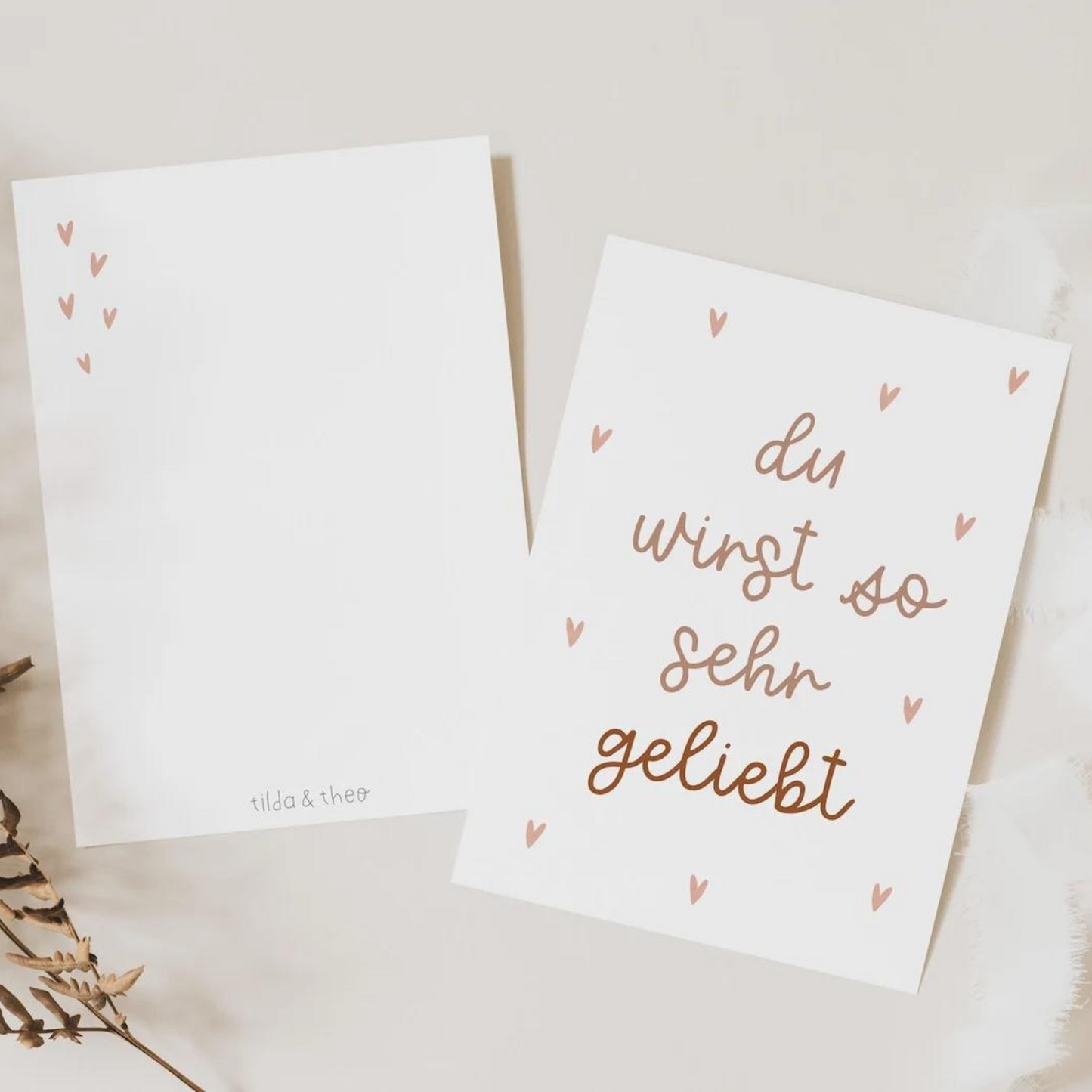 Postkarte "du wirst geliebt" rosa - Babykarte Liebe