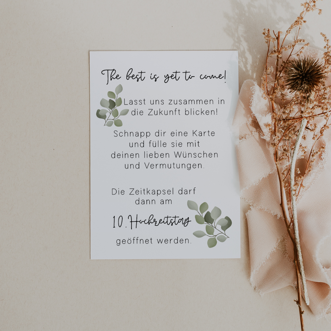 Zeitkapsel Hochzeit zum Ausfüllen Eukalyptus II - Karten in A6 Gästebuch
