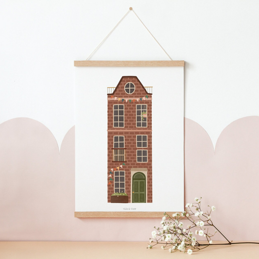 Poster Haus - Amsterdam Deko Niederlande Holland rotes Backsteinhaus