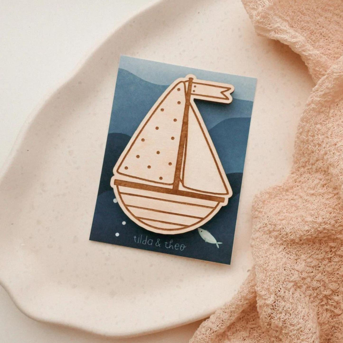 Wooden magnet ship - fridge magnet boat