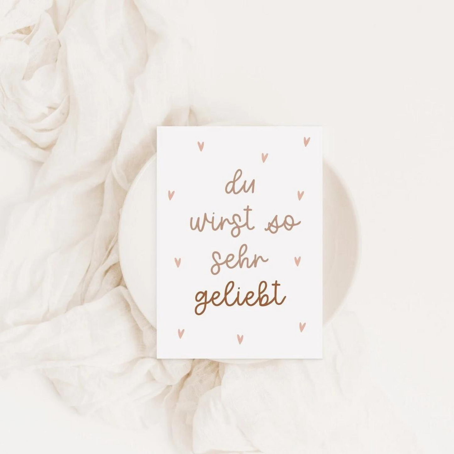 Postkarte "du wirst geliebt" rosa - Babykarte Liebe