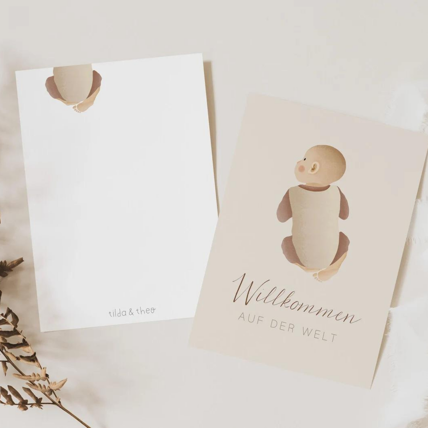 Postkarte Baby - Illustration Baby rosa