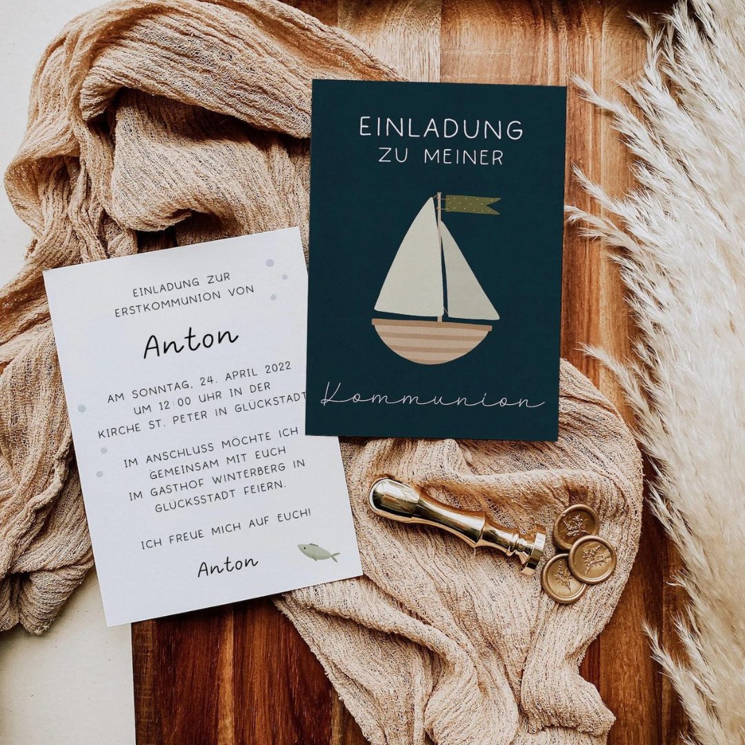 Einladungskarte Kommunion Boot - Einladung Schiff Meer