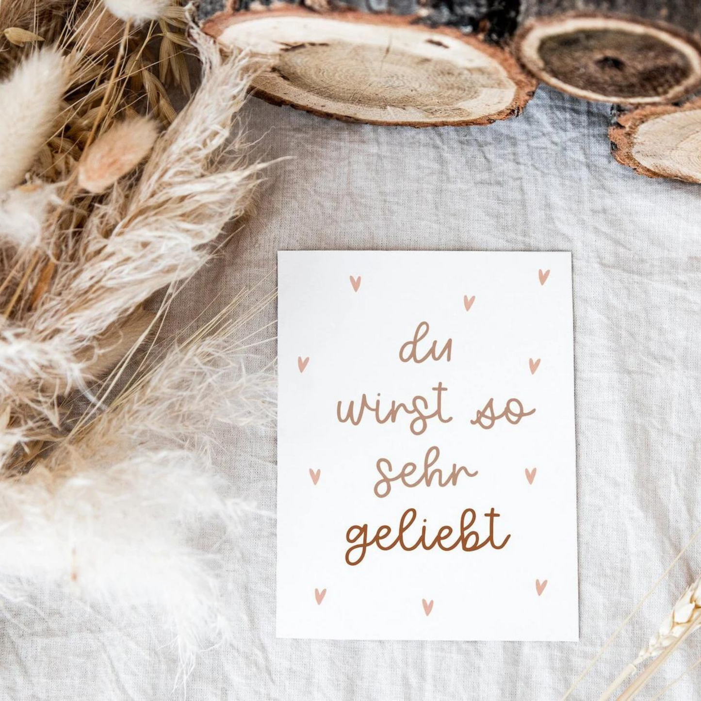 Postkarte "du wirst geliebt" rosa - Babykarte Liebe
