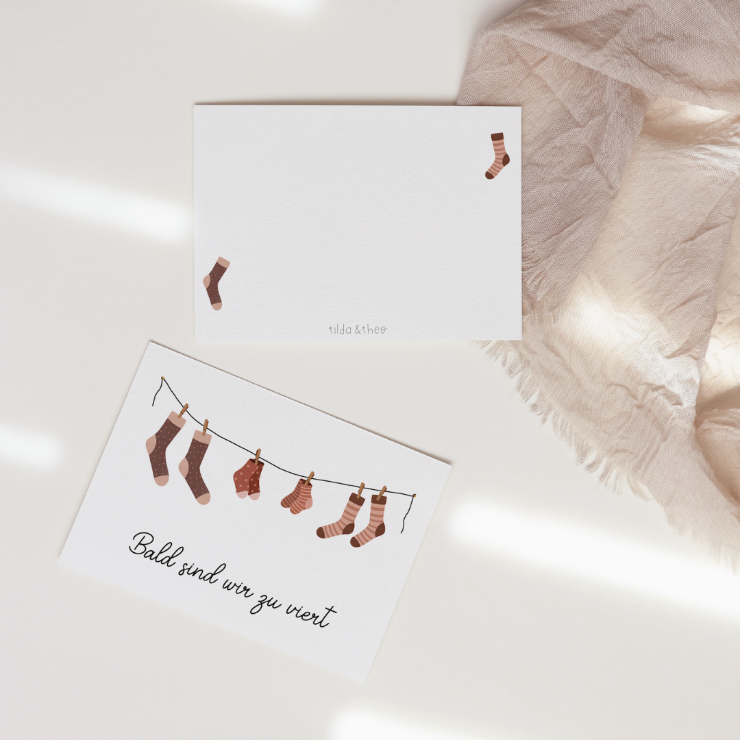 Postkarte Schwangerschaft Ankündigung - "Bald sind wir zu viert"