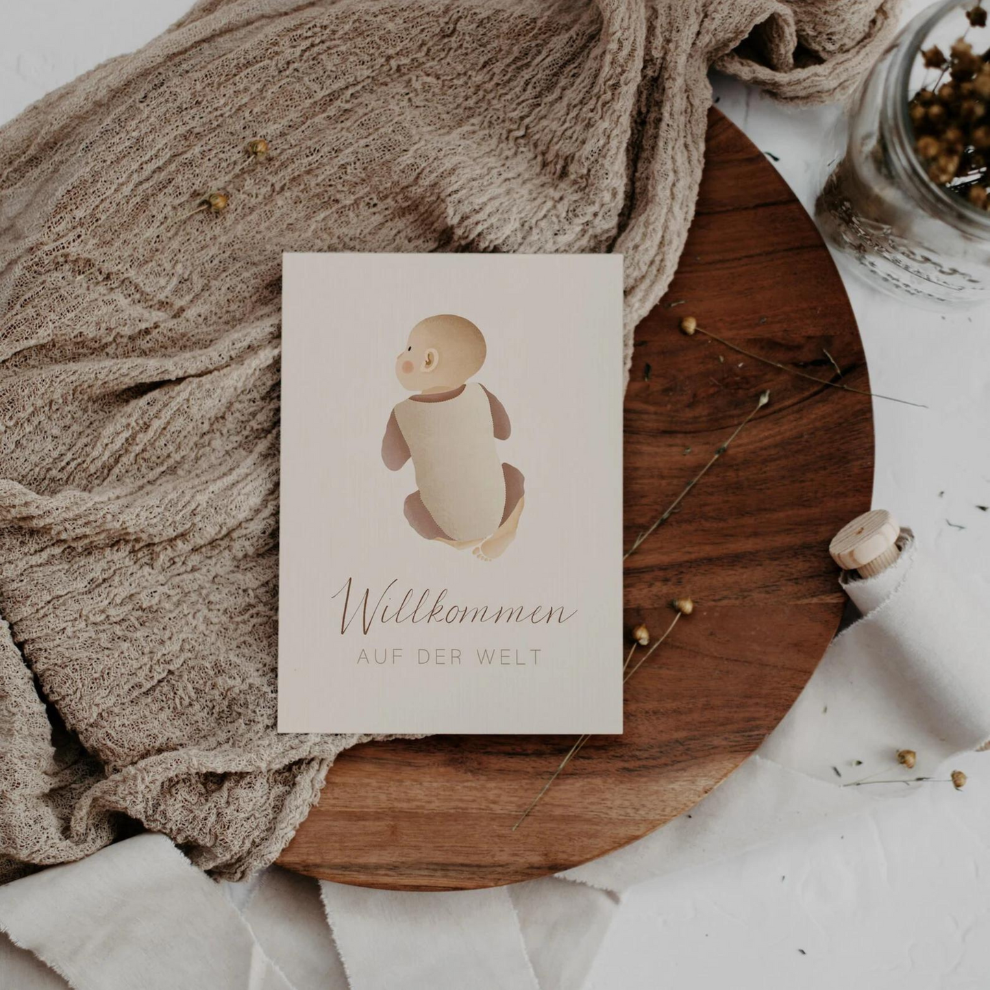 Postkarte Baby - Illustration Baby rosa