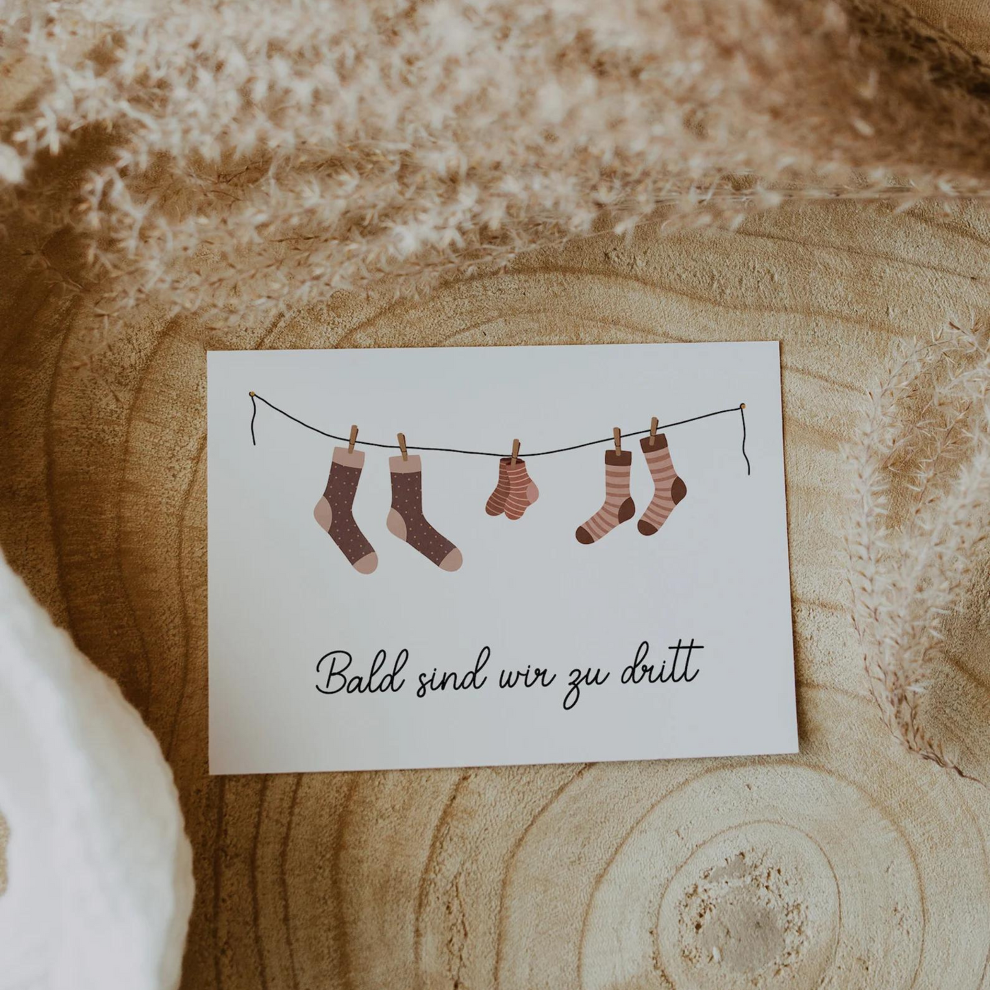 Postkarte Schwangerschaft Ankündigung - "Bald sind wir zu dritt"