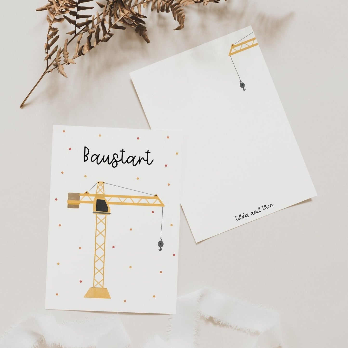 Postkarte Baustart - Hausbau Kran